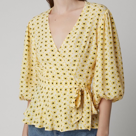 Ganni Tops - Ganni Yellow Floral Wrap Blouse
